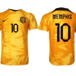 för män Nederländerna Hemmatröja VM 2022 Kortärmad MEMPHIS 10 Billiga Fotbollströjor