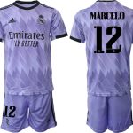 Nya Matchtröjor Fotboll Real Madrid Bortatröja 2023 Herr Kortärmad + Korta byxor MARCELO 12