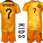 Nya Nederländerna Hemmatröja barn VM 2022 Kortärmad+ Korta byxor BERGWIJN 7