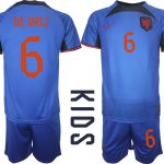 Nya Nederländerna Matchtröjor Barn Fotbollströja VM 2022 Kortärmad + Korta byxor DE VRIJ 6