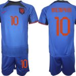 Nya Nederländerna Matchtröjor Herr Fotbollströja VM 2022 Kortärmad + Korta byxor MEMPHIS 10