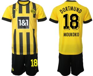 Billiga Fotbollströjor Borussia Dortmund BVB Hemmatröja 2023 Herr Kortärmad + Korta byxor MOUKOKO 18