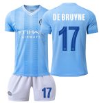 Billiga Fotbollströjor Barn Manchester City 2023-24 Hemma Tröja fotbollströja set Kevin DE BRUYNE 17