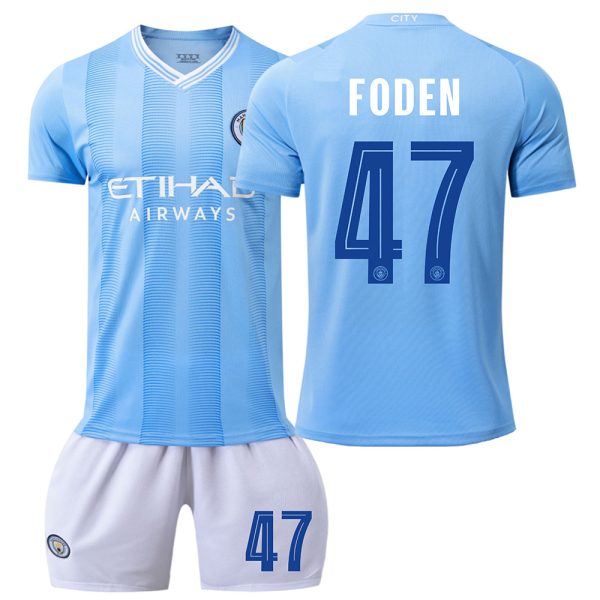 Billiga Fotbollströjor Barn Manchester City 2023-24 tröja Kortärmad shorts Phil Foden 47