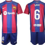 Billiga Fotbollströjor Herr FC Barcelona Hemmatröja 2023-2024 Kortärmad shorts GAVI 6