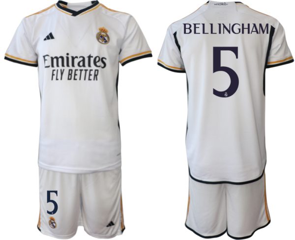 Billiga Fotbollströjor Herr Real Madrid Hemmatröja 2023-24 Kortärmad shorts BELLINGHAM 5