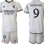Billiga Fotbollströjor Herr Real Madrid Hemmatröja 2023-24 Kortärmad shorts BENZEMA 9