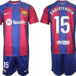 Köpa matchtröjor fotboll Herr FC Barcelona Hemmatröja 2023-2024 tröja set CHRISTENSEN 15