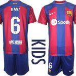 Billiga Fotbollströjor Barn FC Barcelona 2023-2024 Kortärmad + Korta byxor GAVI 6