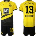 Billiga Fotbollströjor Herr Borussia Dortmund BVB Hemmatröja 2023-24 Kortärmad shorts med tryck GUERREIRO 13